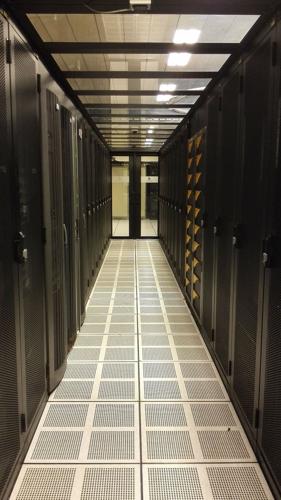 beige pathway, server room, data center, computers, servers, no People