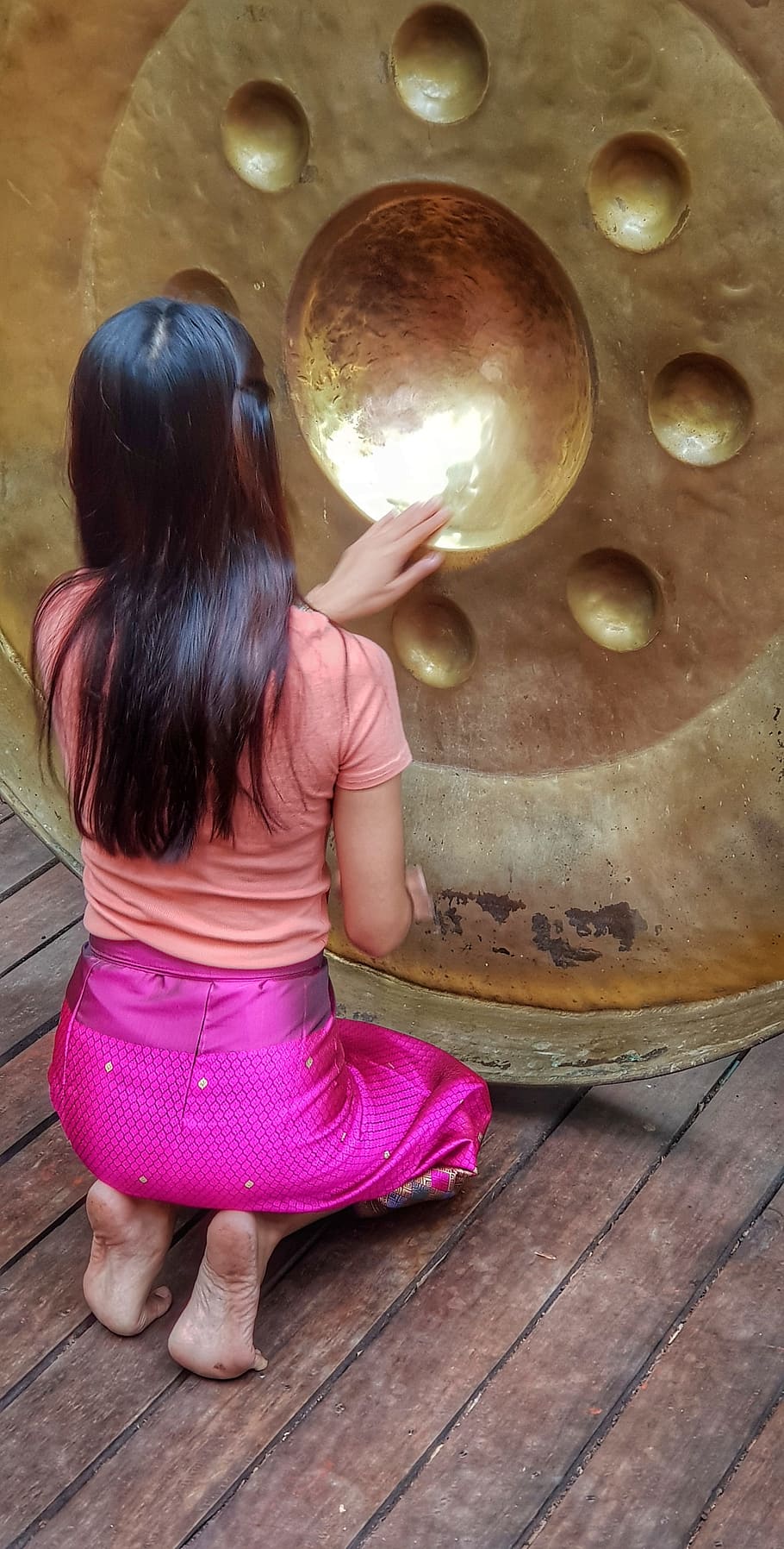 female, hands, stroking, religious, gong, buddhist, temple, HD wallpaper