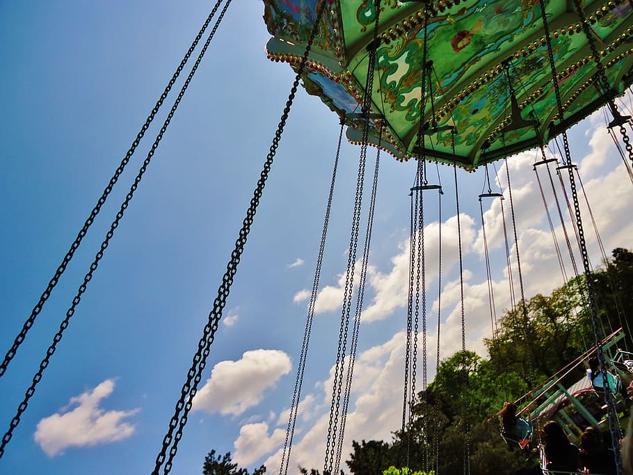 Manege, Swing, Game, Perspective, park, amusement park, sky HD wallpaper