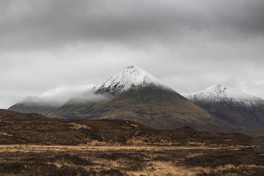 photo of brown and white mountain covered with snow, mountain coated with snow HD wallpaper
