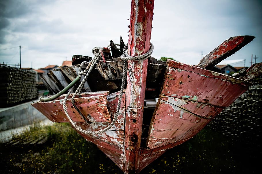things, boat, wreckage, broken, damaged, metal, day, rusty HD wallpaper