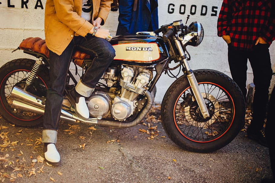 Honda motorcycle, lifestyle, people, street, bicycle, outdoors HD wallpaper