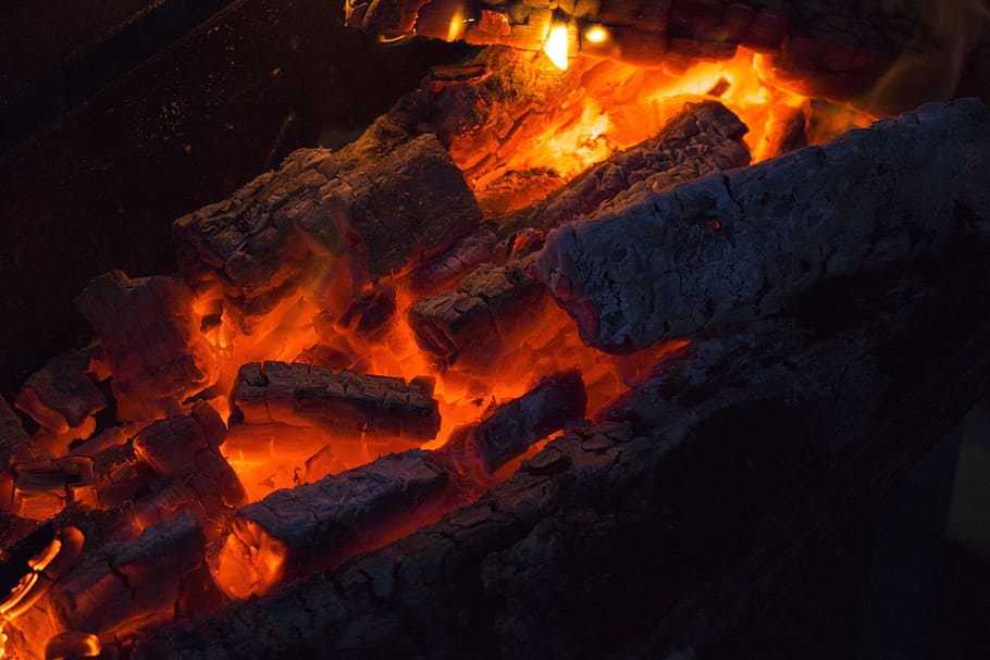 fire, coals, hot, red, glow, glowing, burn, wood, flame, sparks HD wallpaper