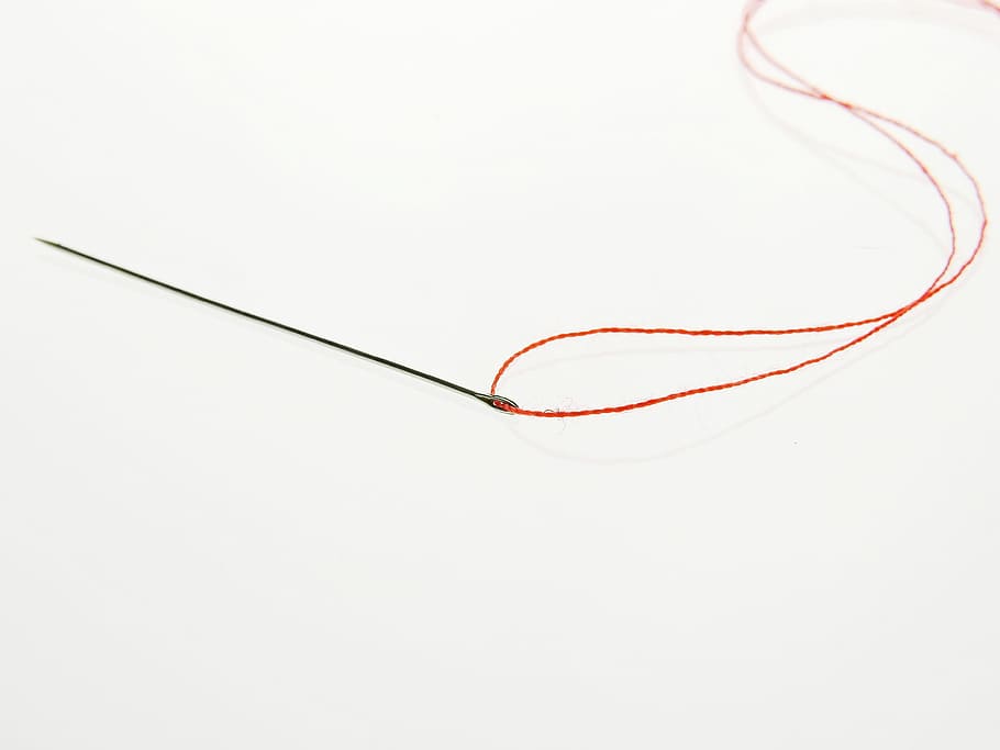 gray needle with red thread, yarn, sew, sewing thread, haberdashery HD wallpaper
