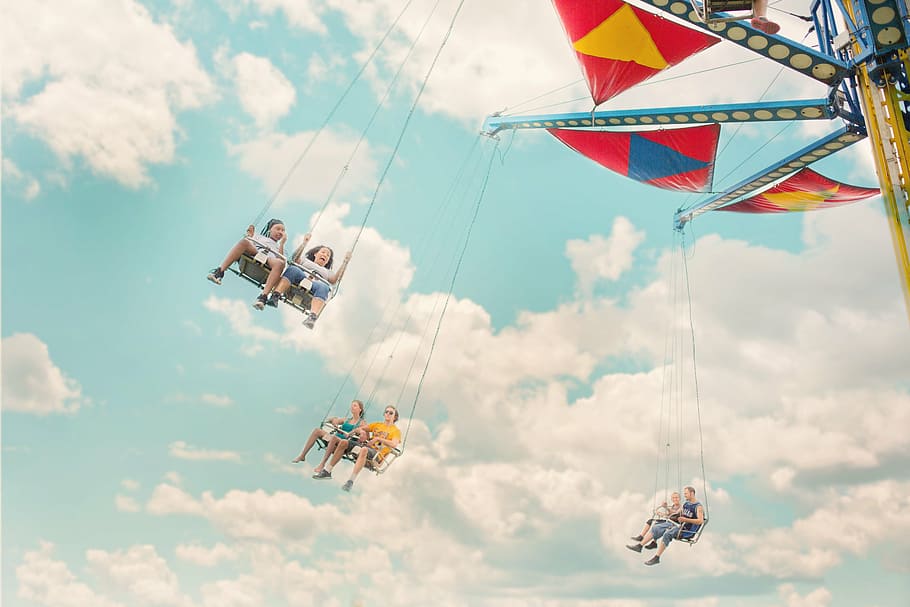 group of people riding swing, amusement, park, ride, carnival