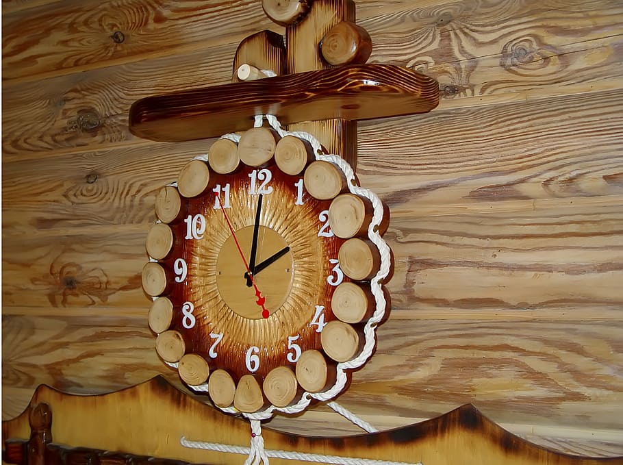 view, clock, tree, handmade, wood, time, hours, wood - material HD wallpaper
