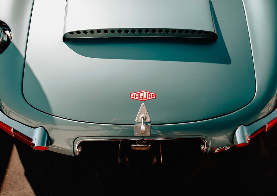 gray car, green Jaguar car, text, type, word, mode of transportation HD wallpaper