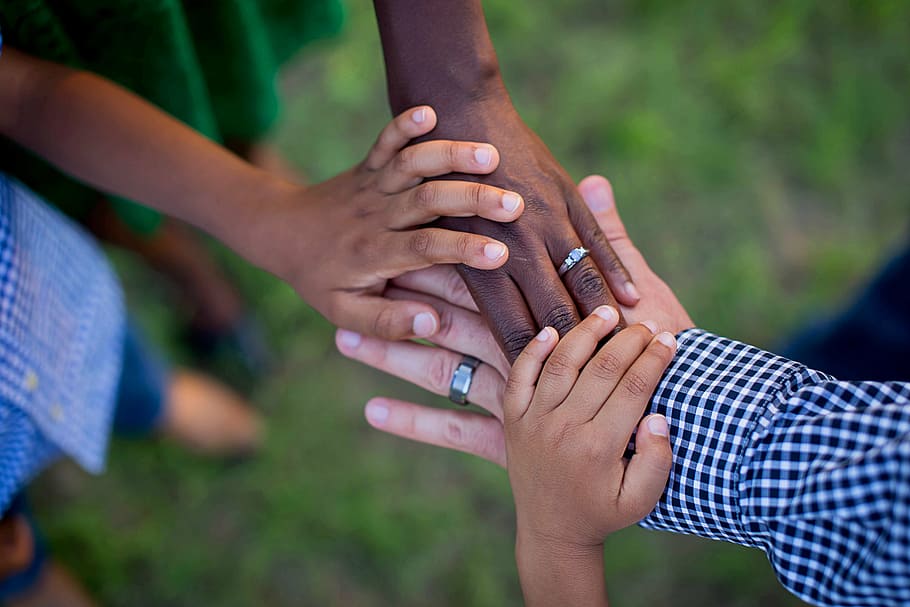 selective focus photograph of family hands, life, swirl, interracial family, HD wallpaper