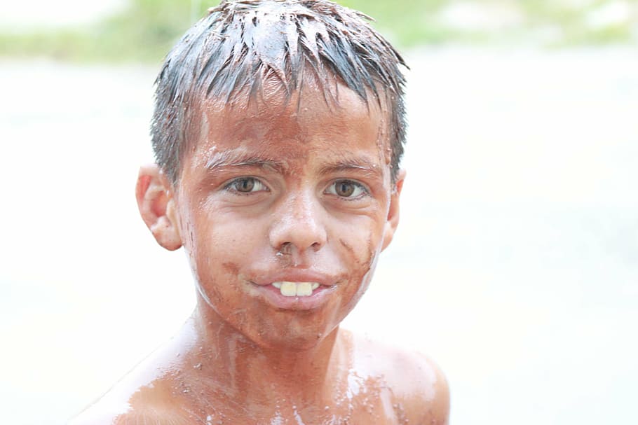 child, dirty, clay, portrait, headshot, one person, males, shirtless HD wallpaper