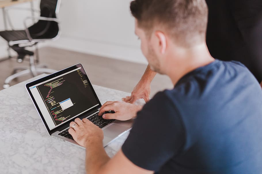 man typing on macBook Pro, code, coding, programming, html HD wallpaper