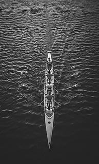 people riding boat on body of water, grayscale photo of group of people riding boat HD wallpaper