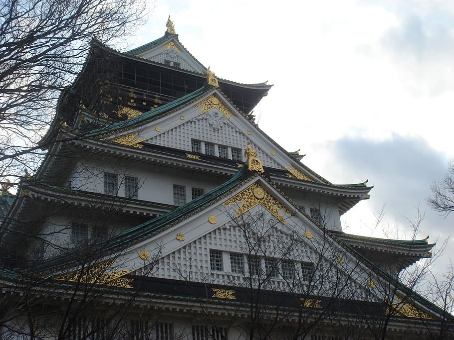 osaka castle, sky, architecture, built structure, building exterior