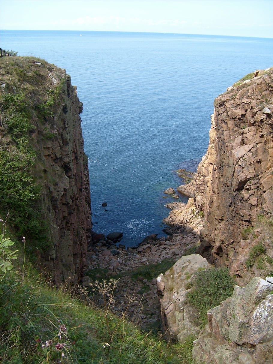 bornholm, coastal path, gorge, sea, water, beauty in nature HD wallpaper