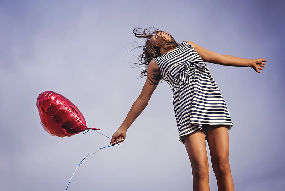 photo of woman holding red heart balloon, Freedom, Release HD wallpaper
