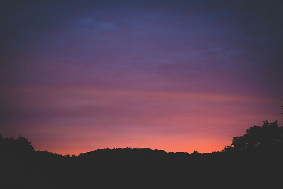 English Summer Sunset, silhouette photo of mountain, sky, orange HD wallpaper