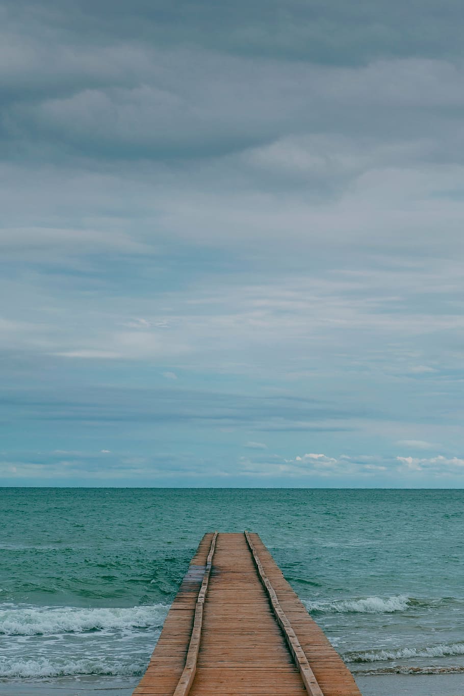 brown wooden dock under white and blue sky at daytime, sea HD wallpaper
