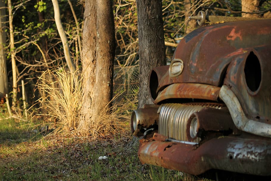 rusty, car, old, vehicle, metal, vintage, dirty, abandoned HD wallpaper