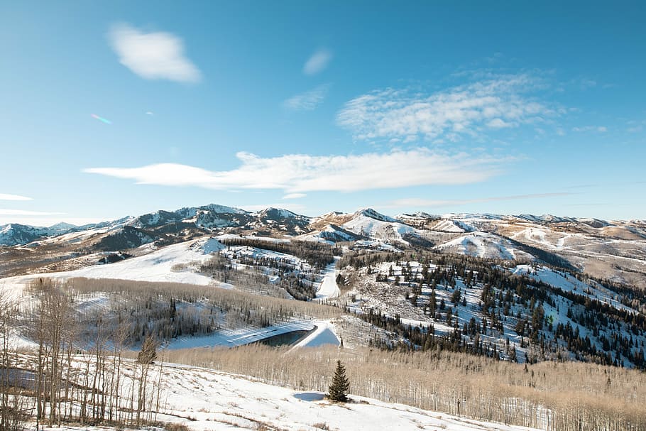 landscape photo of mountain, brown mountains covered with snow HD wallpaper