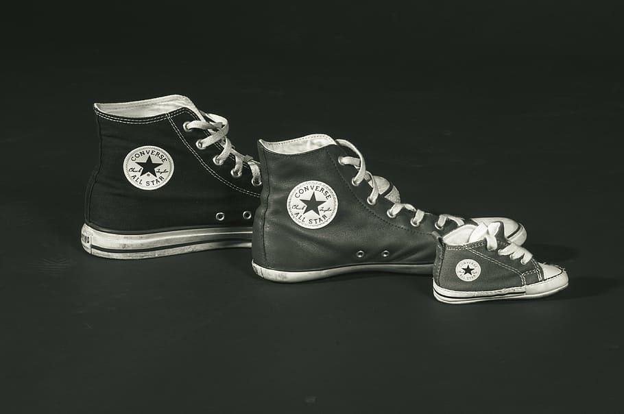 three unpaired Converse All-Star high-tops, sneakers, chuck's