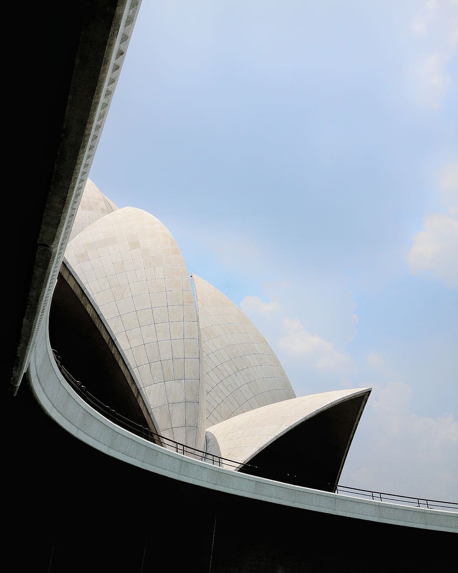 Lotus Temple, low-angle of Sidney Opera House, building, roof HD wallpaper
