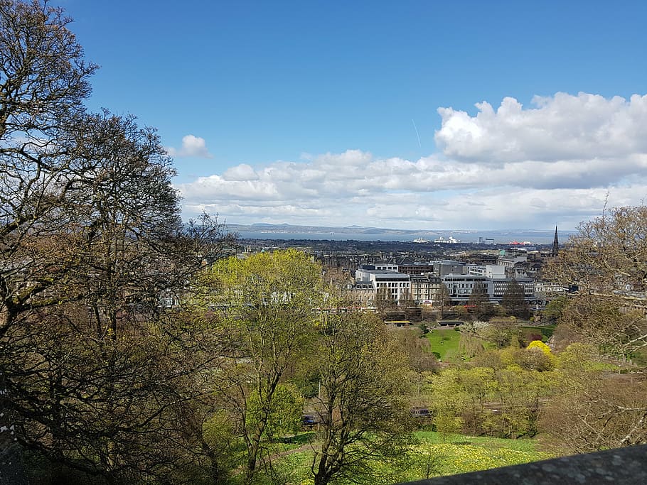 view, heaven, cloud, edinburgh, tree, architecture, building exterior HD wallpaper