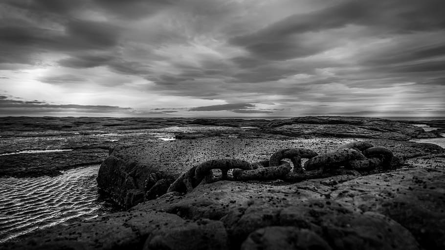 chain, staithes, yorkshire, light, sky, clouds, low tide, wind, HD wallpaper