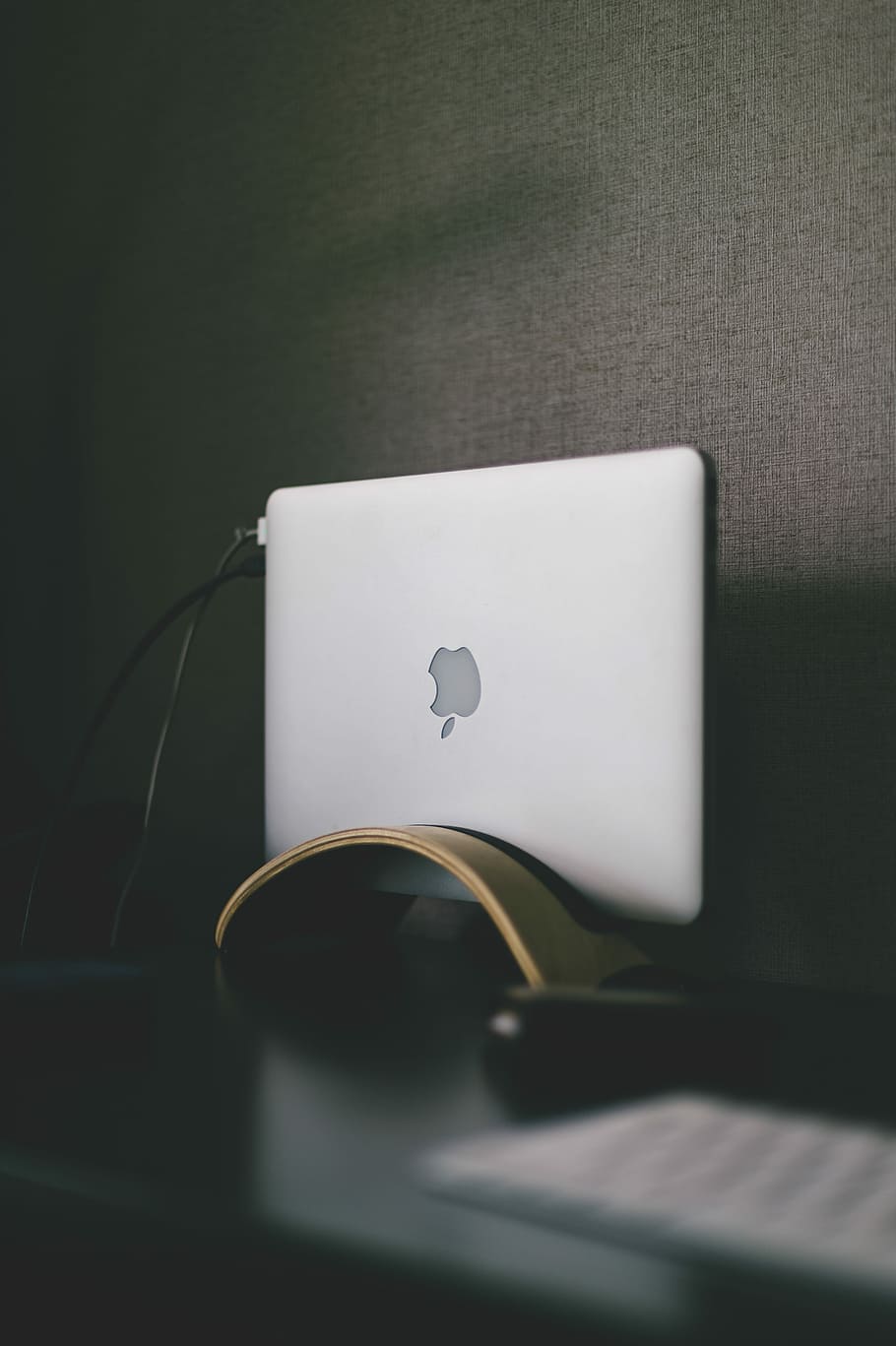 Apple MacBook on gray textile, white MacBook on gray surface HD wallpaper