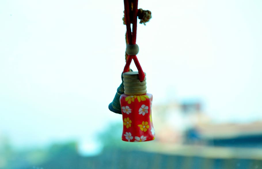Yellow, White, Decoration, Creative, red, bright, hanging, focus on foreground HD wallpaper