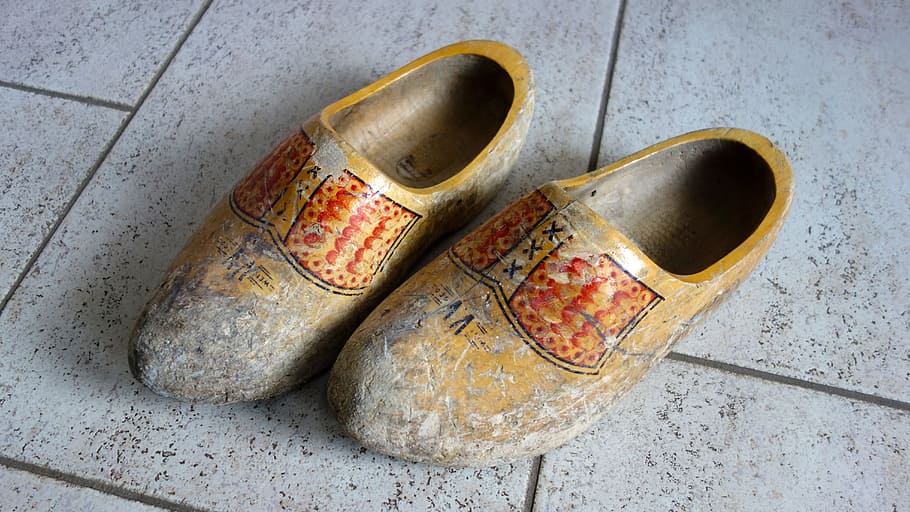 clogs, shoe, farmer, netherlands, footwear, wooden shoes, high angle view HD wallpaper