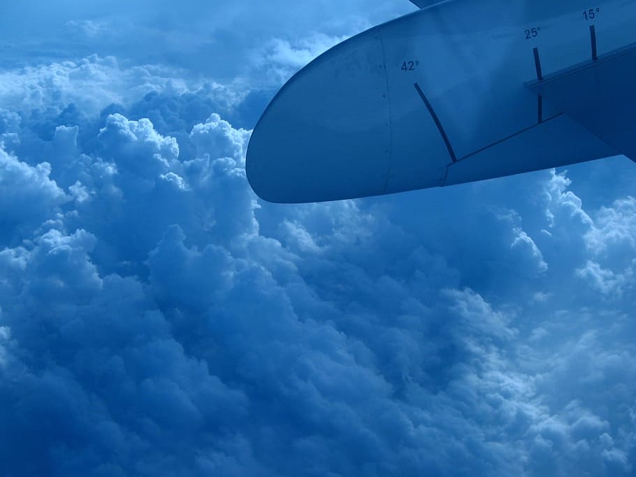 Plane, Wing, Clouds, Aircraft, Aviation, transportation, jet HD wallpaper
