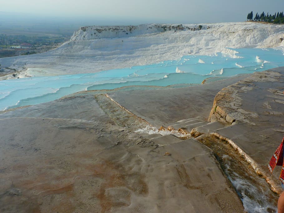 mountain covered with white snow during daytime view, pamukkale