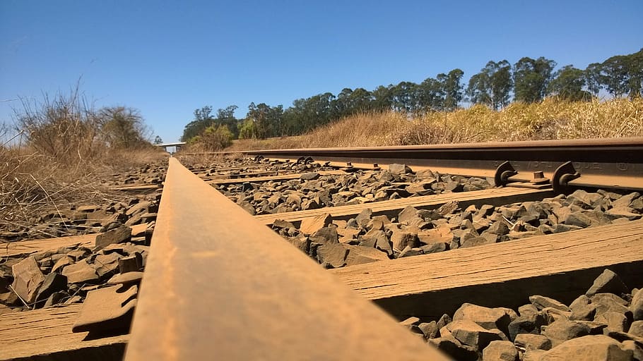 trail, railroad, train, sky, nature, clear sky, environment HD wallpaper