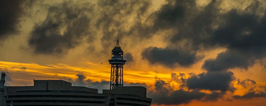 landscape photo of white concrete building, barcelona, sunset HD wallpaper