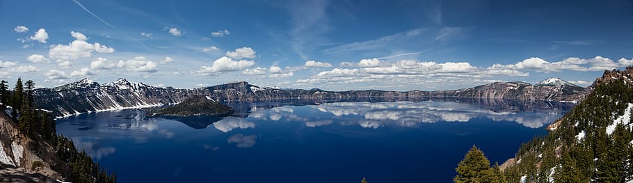 clouds, daylight, lake, landscape, mountains, nature, outdoors HD wallpaper