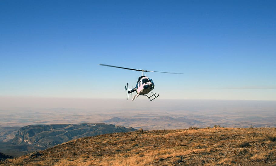 South Africa, Mountains, Drakensberg, helicopter, sky, grass, HD wallpaper