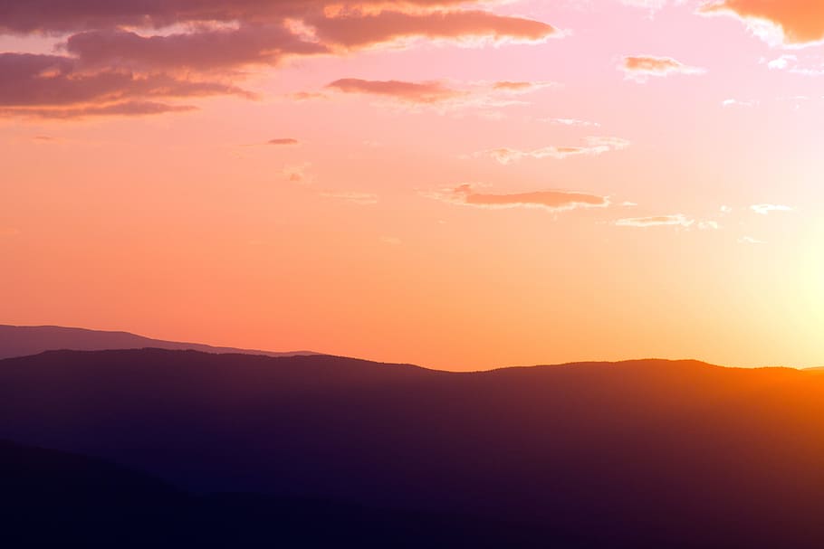 Silhouette of Mountain during Sunrise, clouds, dawn, dusk, landscape HD wallpaper