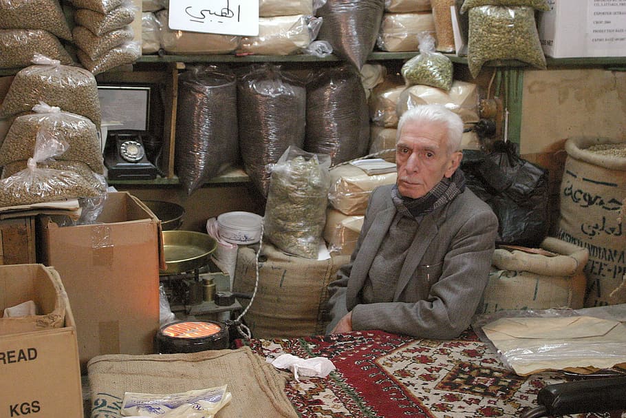 Aleppo, Bazar, Syria, Souk, orint, seller, senior adult, one senior man only, HD wallpaper