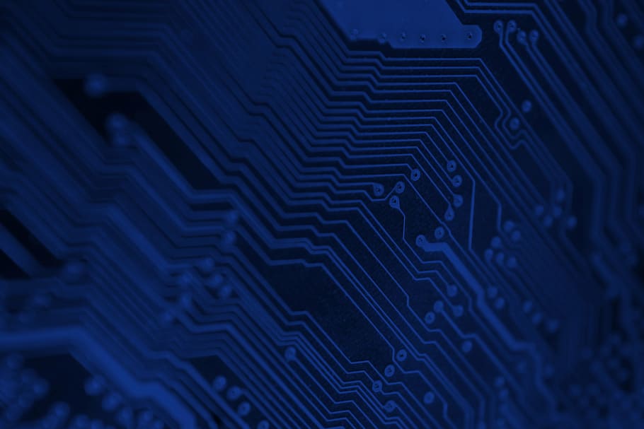 macro photo of black circuit board, background, blue, surface, HD wallpaper