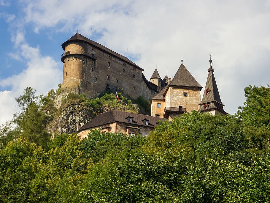 castle, history, orava, tree, house, built structure, cultures HD wallpaper