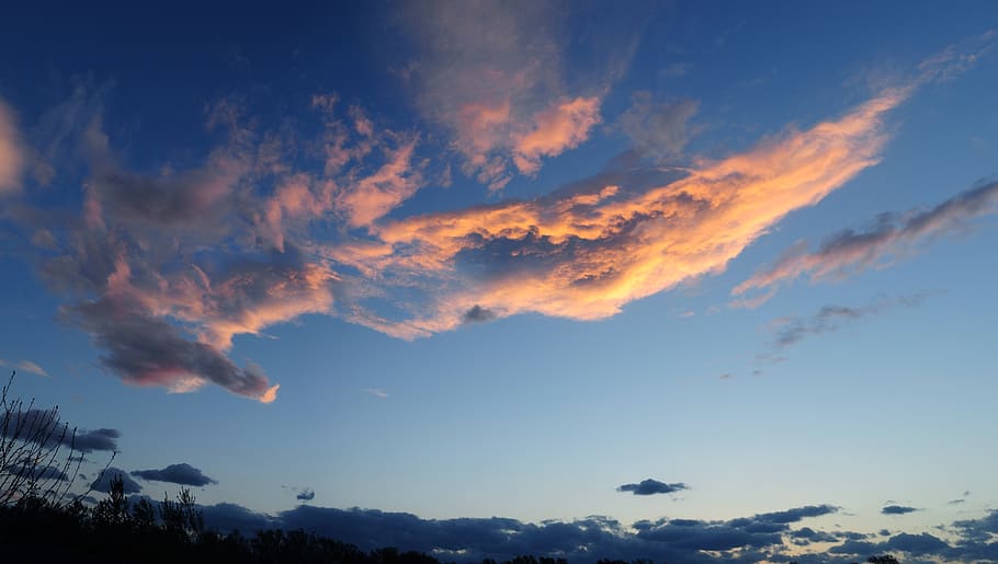 low-angle photography of sky, panorama, cloud, sunset, evening HD wallpaper