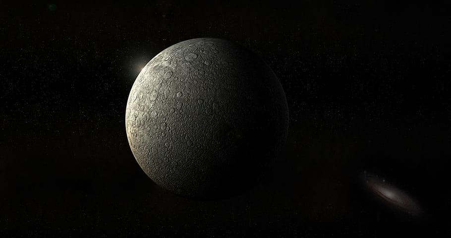gray moon, planet, universe, andromeda, darkside, background, HD wallpaper