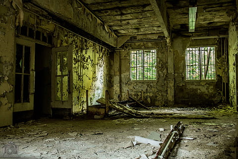 brown and black room interior, dilapidated, ruin, barracks HD wallpaper