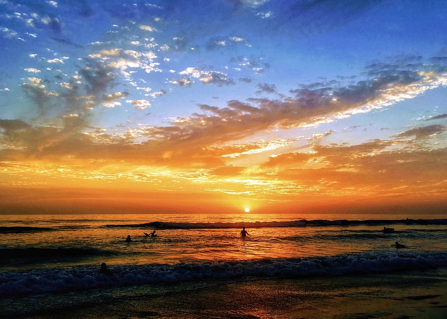 sea, dawn, nature, sky, afterglow, beach, clouds, dusk, environment HD wallpaper