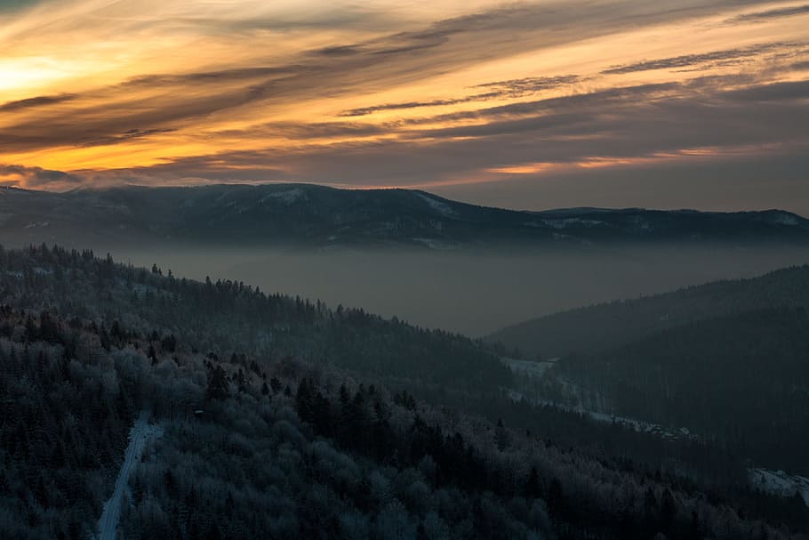 aerial photography of mountains, panoramic photography of mountain HD wallpaper