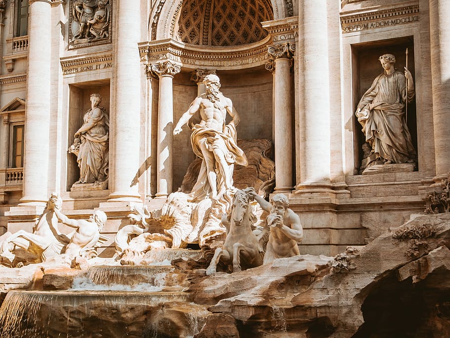 people and horses statue monument at daytime, Trevi Fountain, Rome