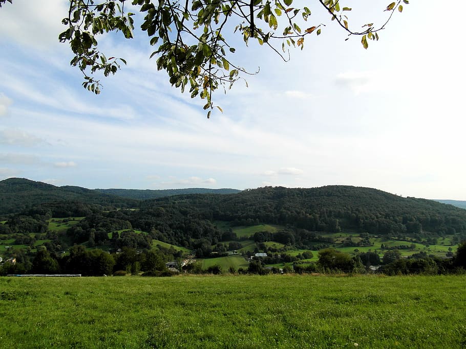 odenwald, landscape, hill, background, sky, gentle, green, september HD wallpaper