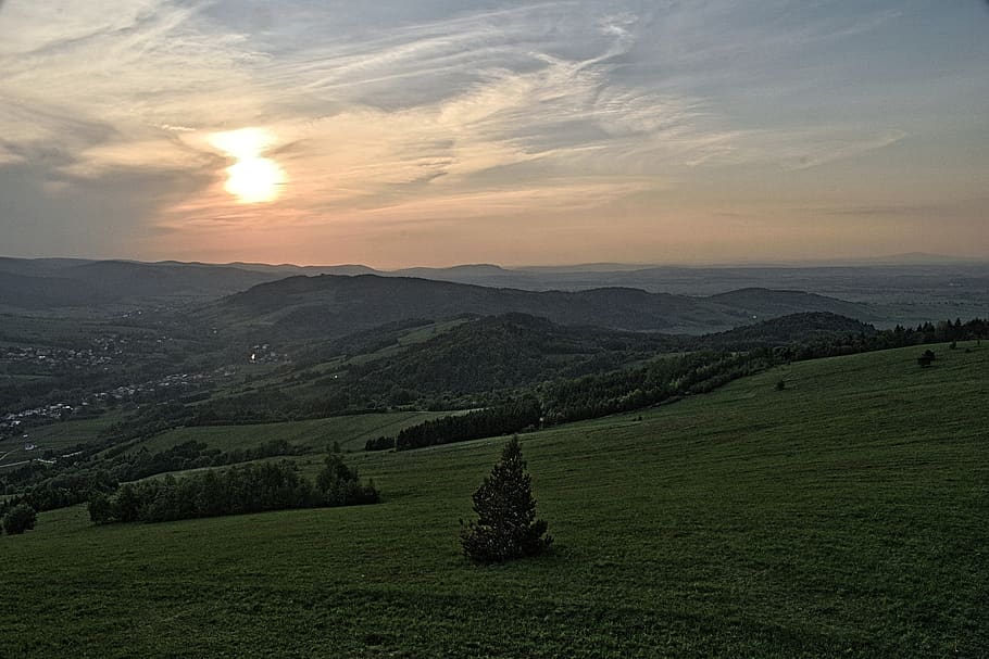 sunset, mountains, sky, clouds, landscape, view, nature, scenics - nature HD wallpaper