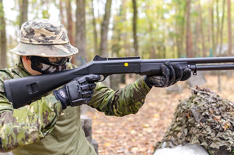 Person Holding Black Pump Shotgun, action, aiming, airsoft, armed HD wallpaper