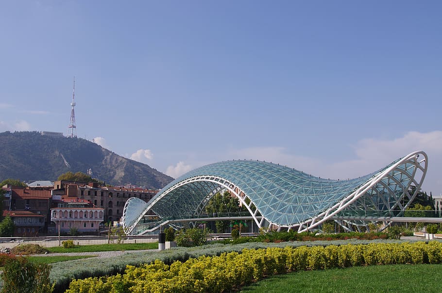 glass dome outdoor near city, tbilisi, capital, georgia, bridge, HD wallpaper