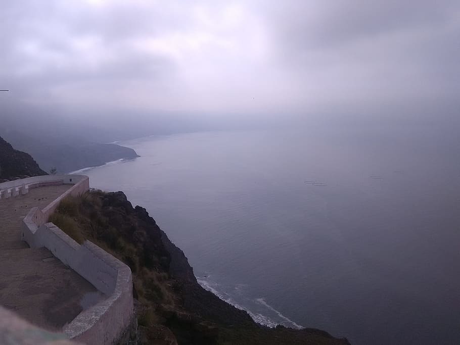 sea, viewpoint, beach, costa, nature, clouds, panoramic, tourists HD wallpaper